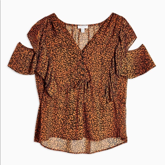 SOLD - LEOPARD PRINT COLD SHOULDER BLOUSE - Picture 2 of 13